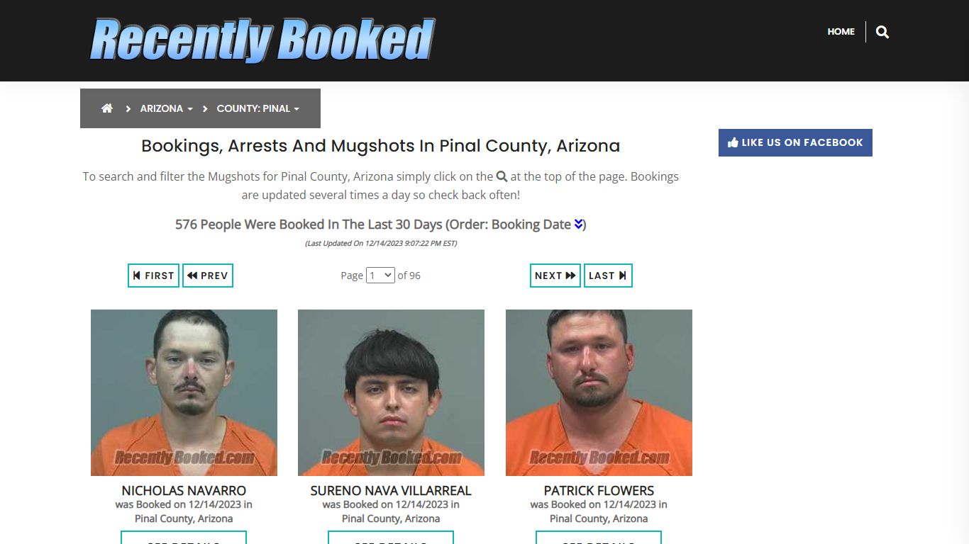 Recent bookings, Arrests, Mugshots in Pinal County, Arizona